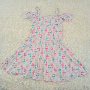Extremely Me Girls Flamingo Cold Shoulder Ruffled Fit Flare Dress Size 10/12